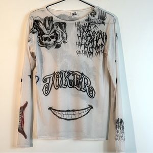 Suicide Squad Sheer White Long Sleeve Joker Graphic Top